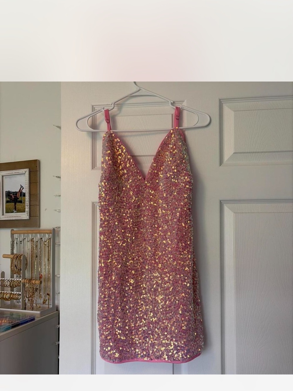 Lulu's Pink Gold Sequin Slip Dress
